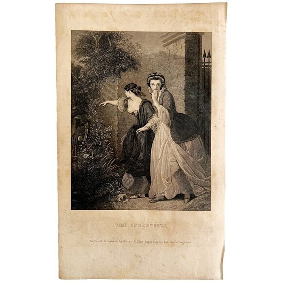 Beautiful Women The Interview Romance Steel Engraving 1859 Victorian Art DWY5D - Picture 2 of 2